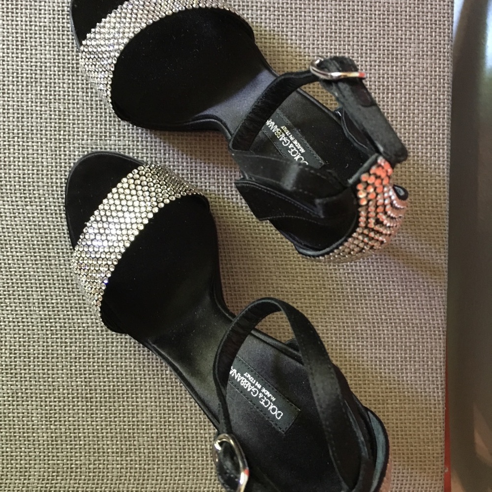Dolce and Gabbana Black Rhinestone Sandal Heels - Picture 2 of 6